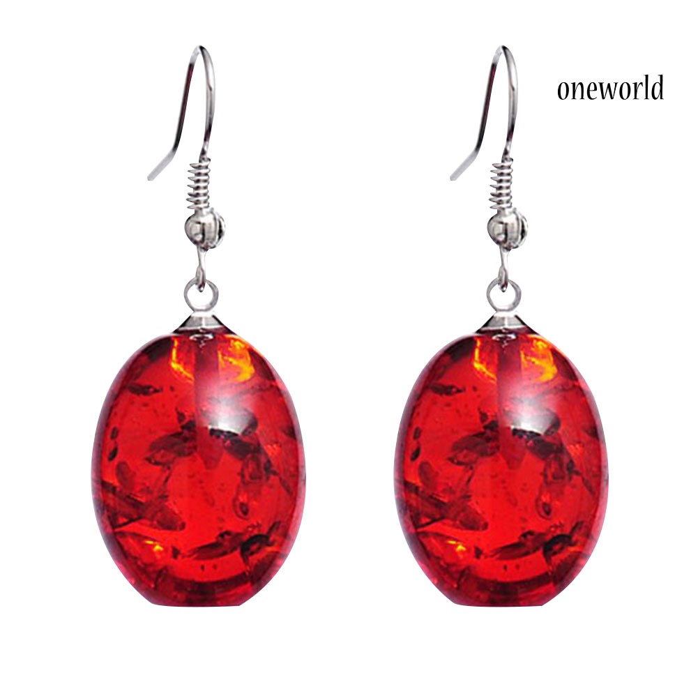 OW@ Vintage Oval Shaped Faux Amber Dangle Hook Earrings Women Piercing Jewelry Gift