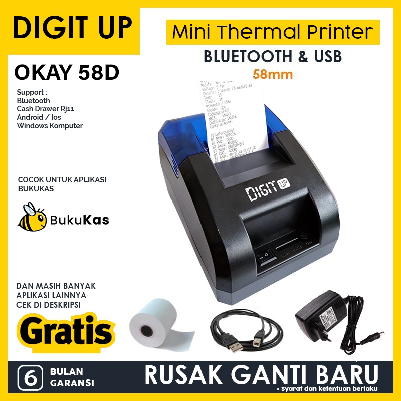 OKAY DIGIT UP DT 58D OK 58D Bluetooth Printer Bukukas thermal kasirPrinter thermal