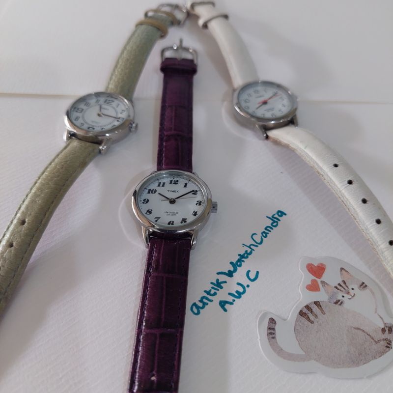 Jam tangan wanita Timex Indiglo pergelangan tali kulit asli