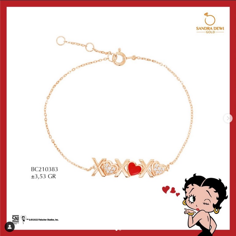 GELANG TANGAN EMAS SERUT SANDRA DEWI GOLD BETTY BOOP KOLEKSI XO-LOVE