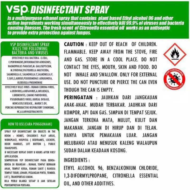VSP Disinfectant / Disinfektan VSP Spray Anti Virus 30 mL - Travel Size