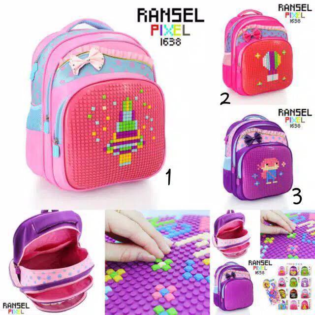 Tas Ransel Sekolah Anak SD Model LEGO PoPixel Bag / Backpack Model Lego Free Pixel Lego