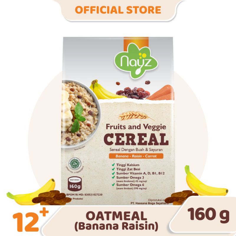 NAYZ CEREAL 160 gr Oatmeal Baby Fruit Veggie | Bubur Oats MPASI Bayi