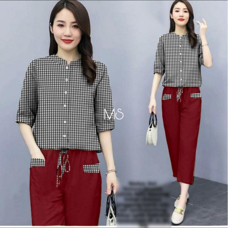 SET CELANA NADYA KOTAK FASHION, KATUN SETELAN