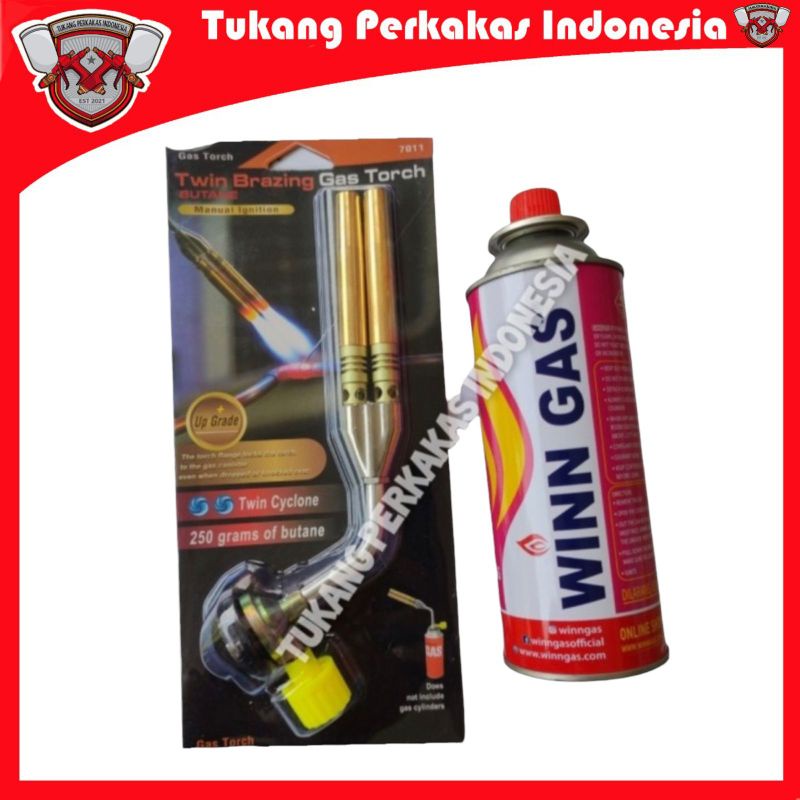 PAKET GAS LAS DOUBLE BRAZING &amp; REFIL WIN GAS 235GR