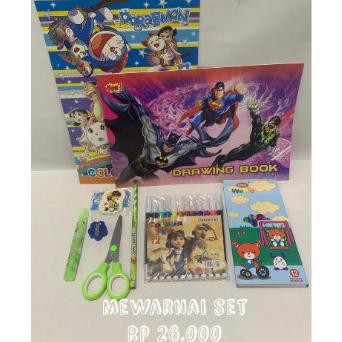 

paket mewarnai anak sekolah murah lengkap motif buku gambar set 9 maca - paket 26k sry77