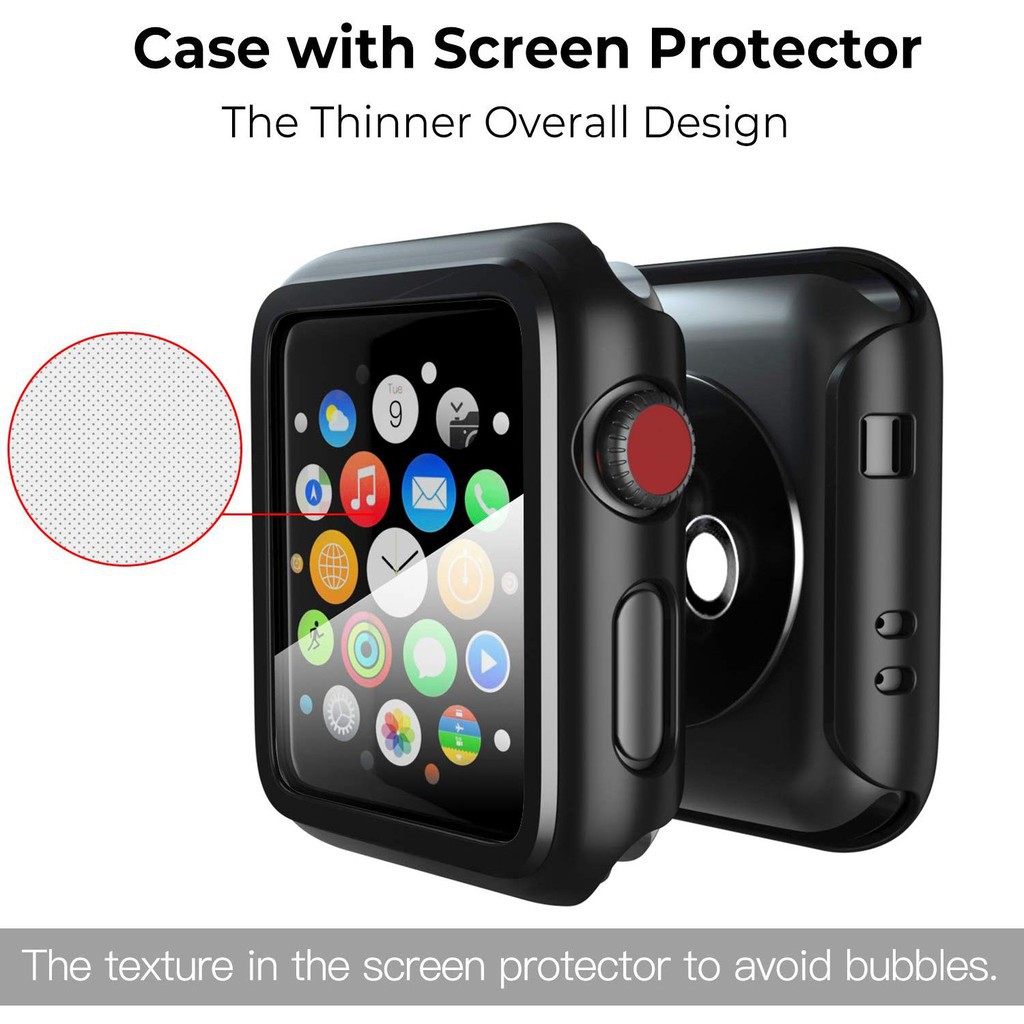 Case Apple Watch Cocok Untuk Watch Series SE 1 2 3-7 Case Frosted Dengan Pelindung Layar Tempered Glass