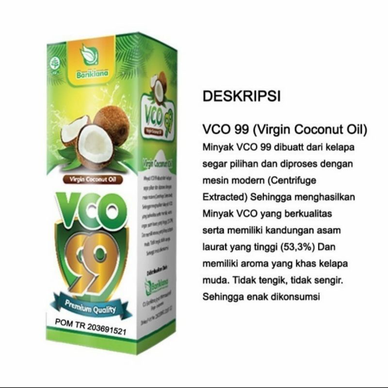 Minyak VCO 99 Virgin Coconut Oil 60ml - Minyak Kelapa Murni Asli 60ml - VCO Bariklana 60ml