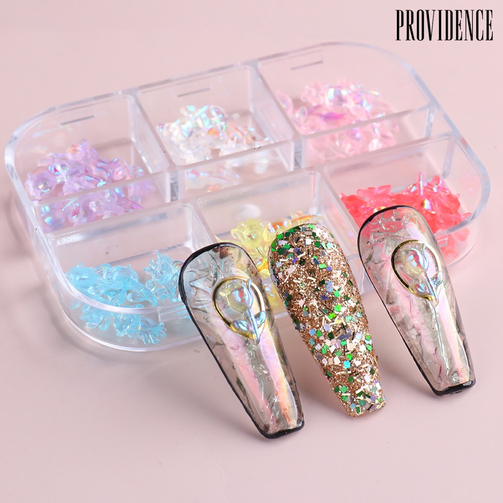 60pcs / Kotak Ornamen Bunga Mawar Aurora Berlian Imitasi Efek Tembus Cahaya Untuk Dekorasi Nail Art Wanita