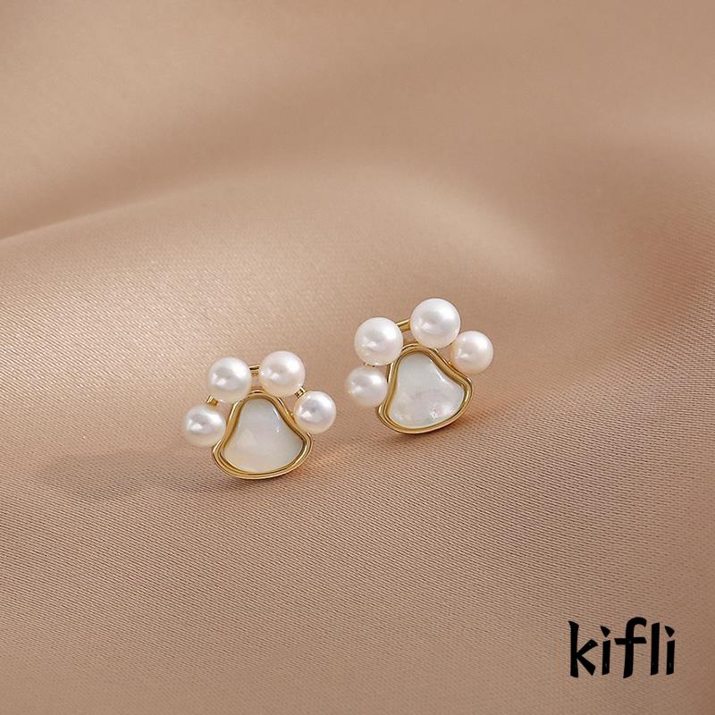 Anting Tusuk Silver 925 Desain Cakar Kucing Hias Mutiara Elegan Untuk Wanita (KD)