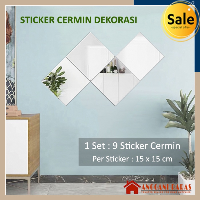 Stiker Cermin Tempel Walpaper Stiker Dinding Walstiker Dinding 1 Set Isi 9PCS