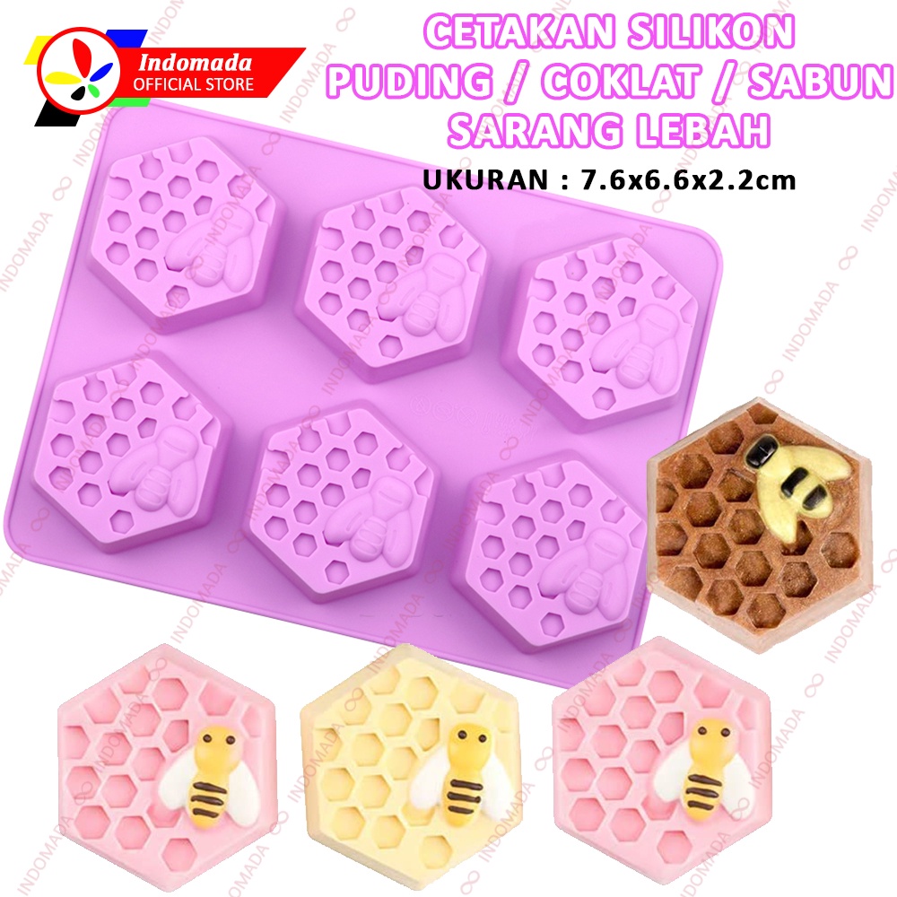 Indomada Cetakan Silikon Sarang Lebah 6 Besar 7.6 x 6.6 cm Coklat Puding Es Batu Sabun Lilin Resin H