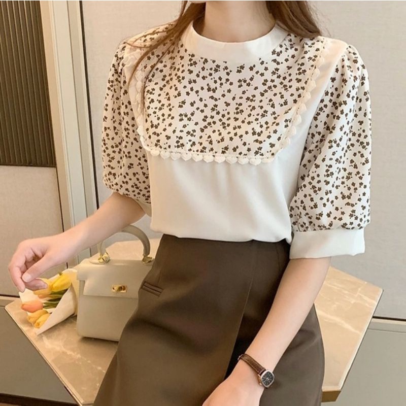 MDLV ~ 2466# Miriam Patchwork Top Atasan Blouse Leopard Fashion Import