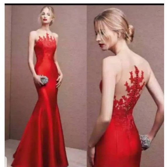 gaun wedding/bridesmaid merah mermaid