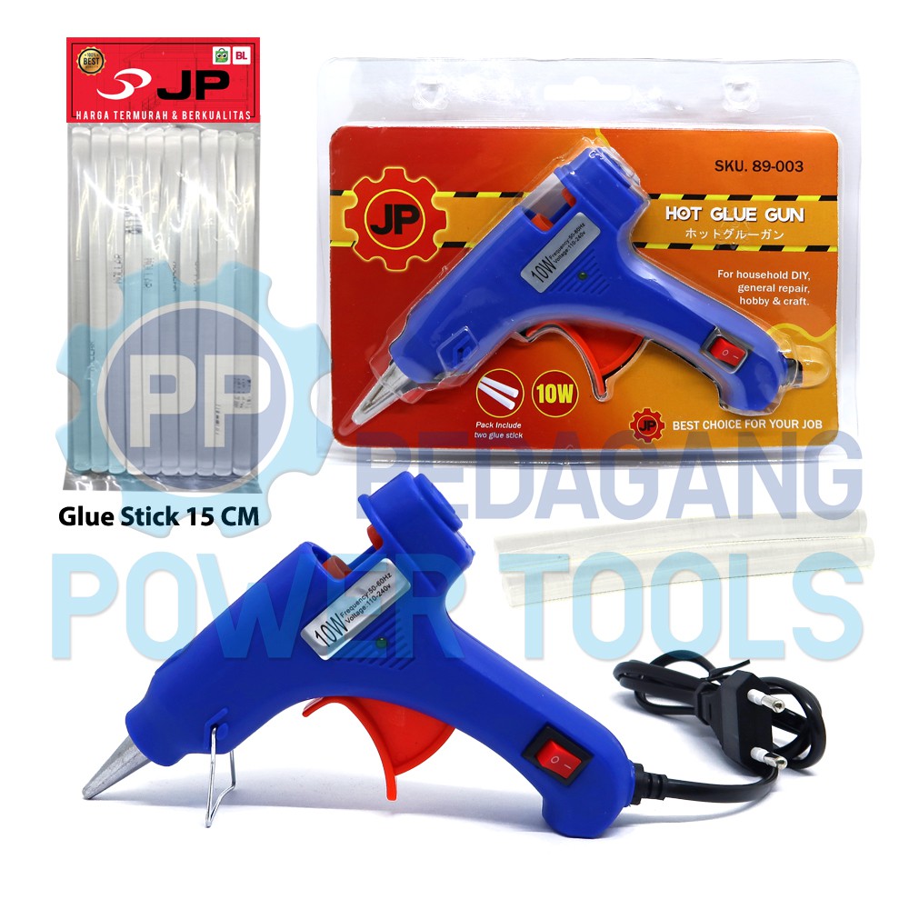 PAKET JP GLUE GUN 10 WATT &amp; 10 PCS REFILL LEM TEMBAK LILIN BAKAR KECIL