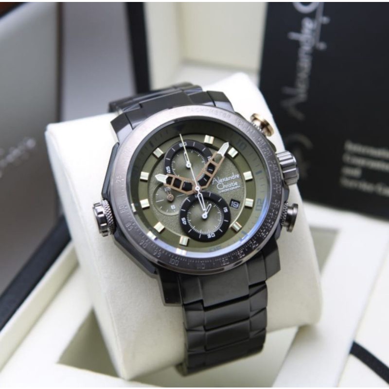 JAM TANGAN PRIA ALEXANDRE CHRISTIE AC6565 BLACK GREEN STAINLESS.ORIGINAL 100%