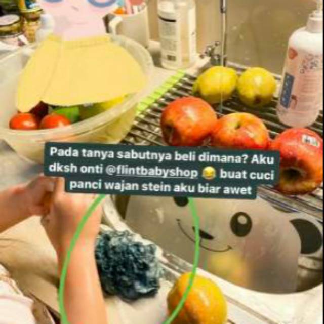 Sabut cuci piring wajan steincookware benang medan rambut jaring sponge cleaning brush blue yellow