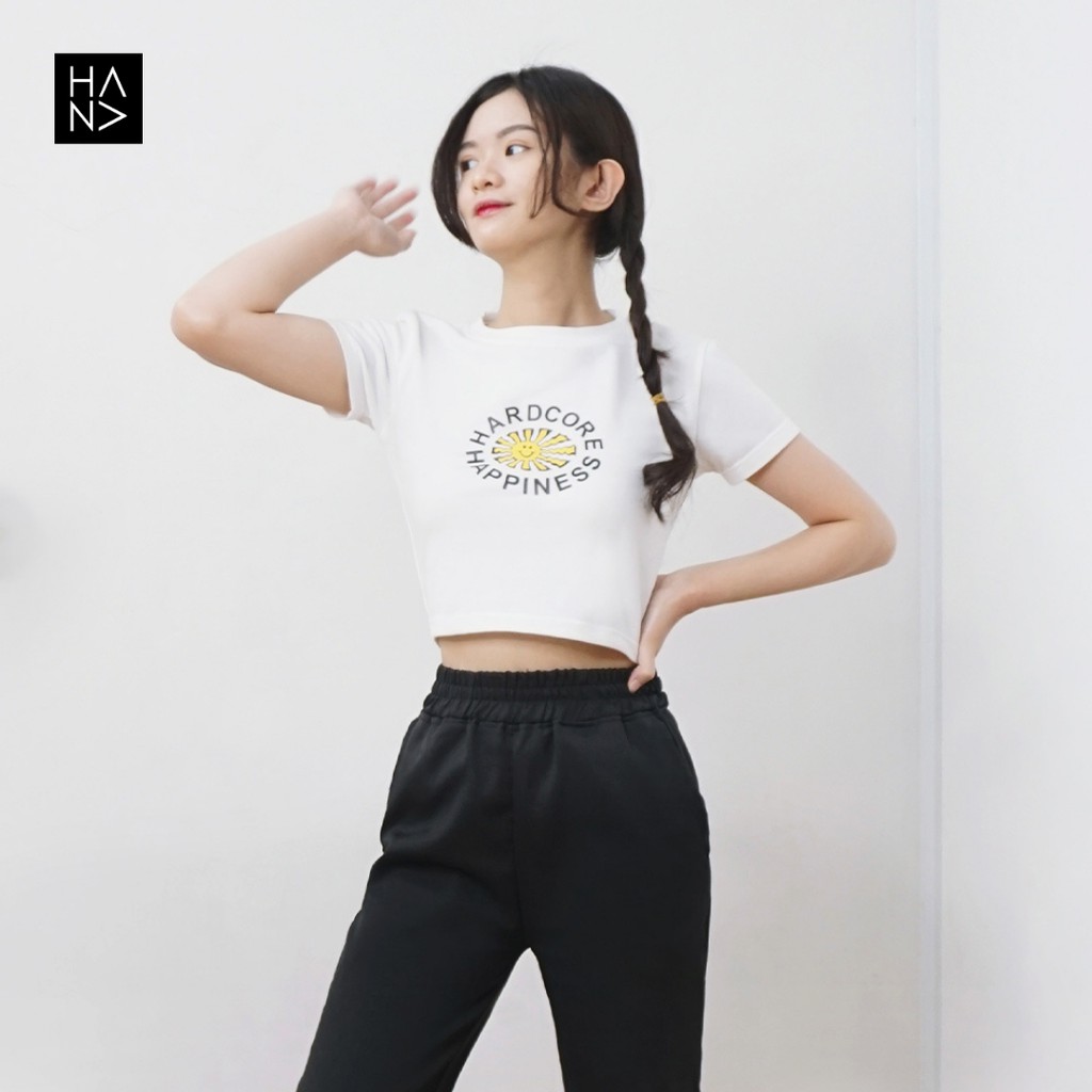 HanaFashion JKT - Hardcore Happiness Crop Top Kaos Crop Tee Lengan Pendek Wanita - CT047