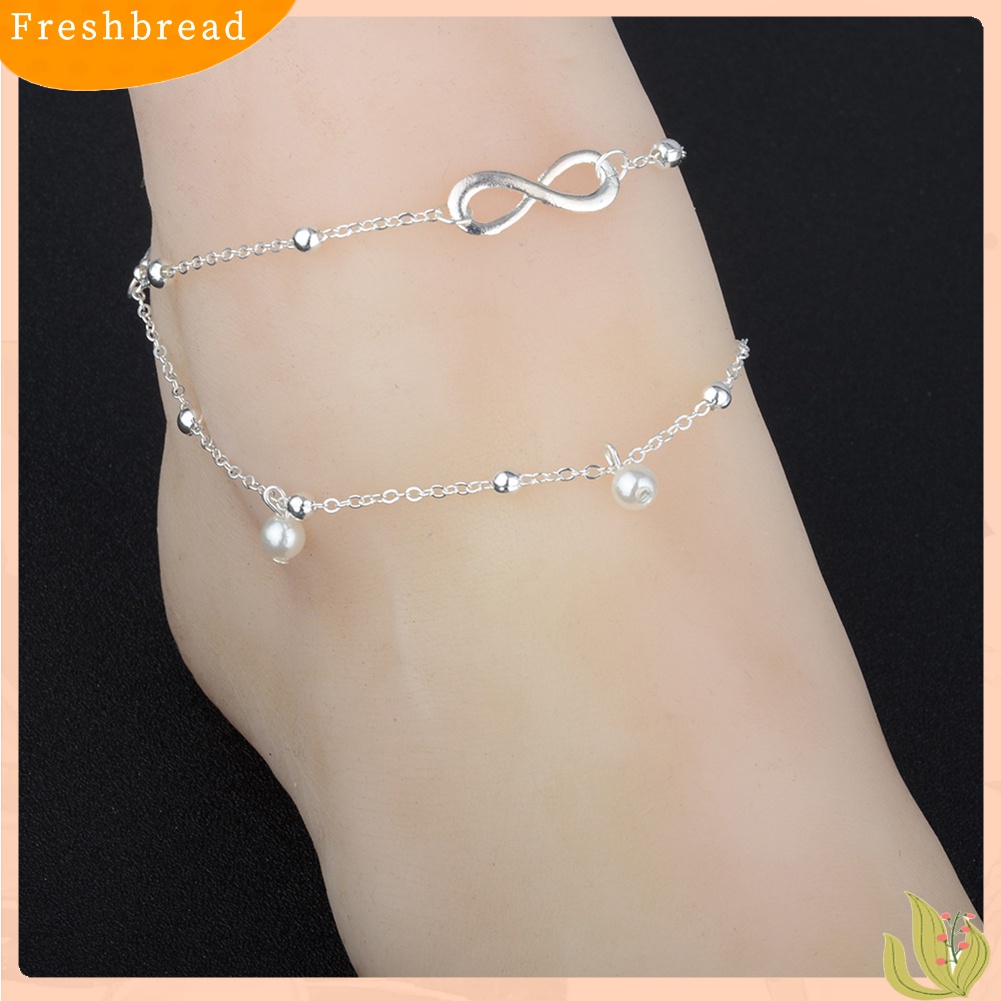[Fresh] Perhiasan Gelang Rantai Kaki Wanita Hias Manik-Manik Infinity untuk Musim Panas / Pantai