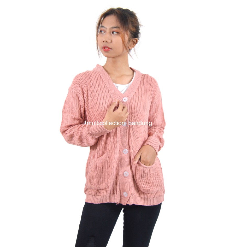 MERISSA CARDY PREMIUM KNIT / Cardigan Rajut XL / Merissa Outer Knit / Cardigan Sweater Wanita-dusty pink
