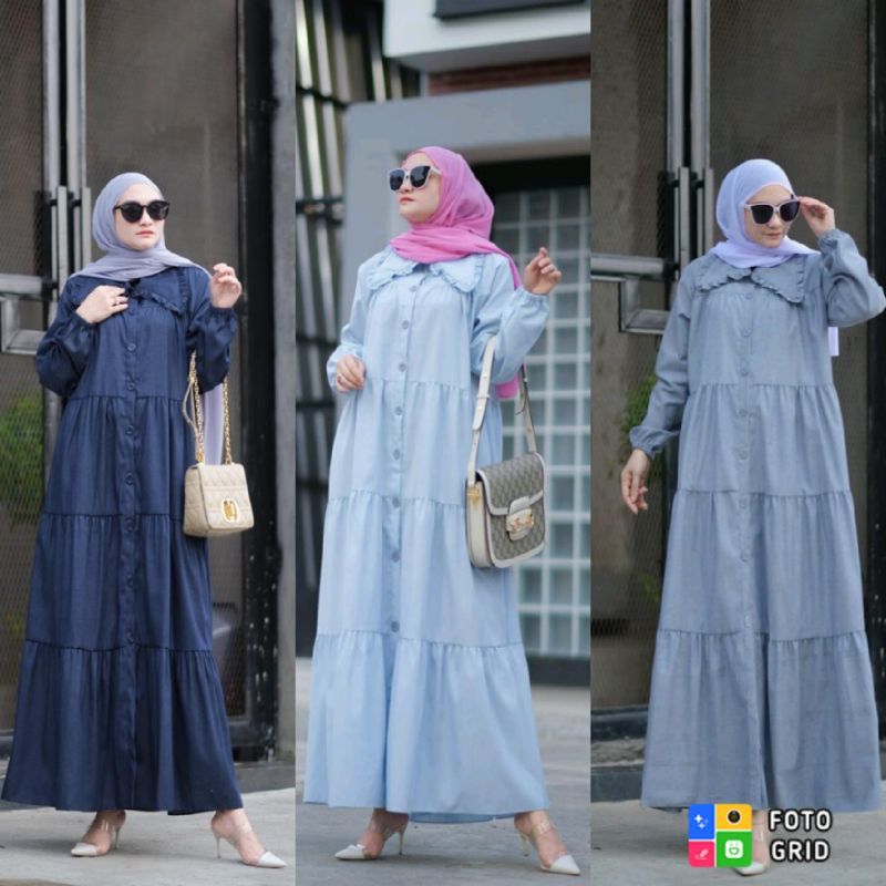 azkia denim midi by nindah fashion