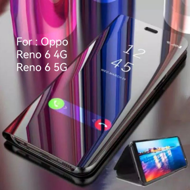 Flipcover Clear View Oppo Reno 6 Pro 6pro Reno6 pro 5G Casing Cover Flip Kaca Miror Stand Standing