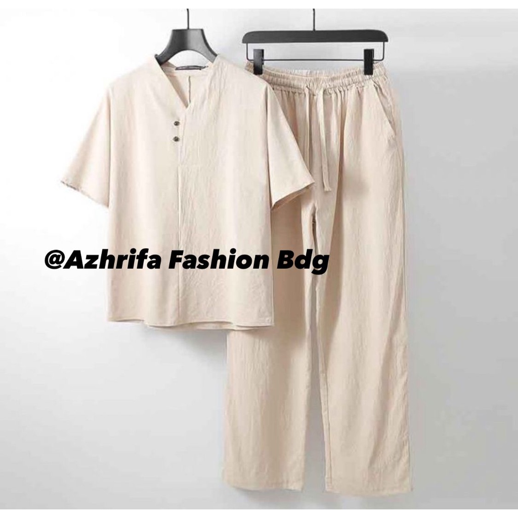 AZHRIFA FASHION-Setelan Baju Pria Simple Dewasa 2IN1 Bahan Katun Premium 5 Warna / TERLARIS / MODEL TERBARU 2021 /