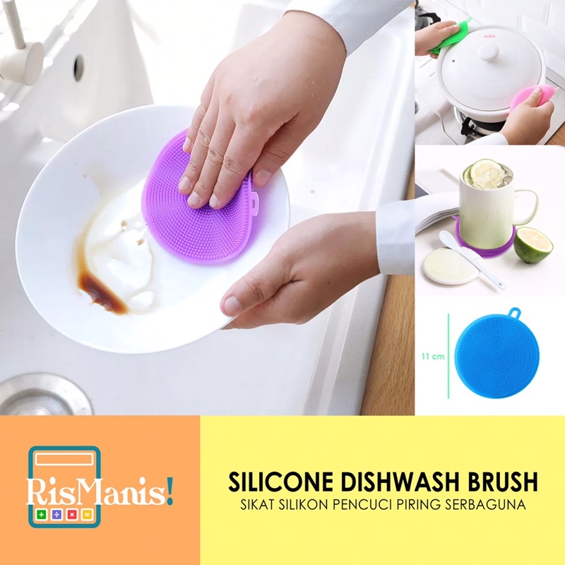 SILICONE DISHWASH BRUSH - Sikat Cuci Piring Alat Dapur Mobil Serbaguna Alas Tatakan Gelas Cempal