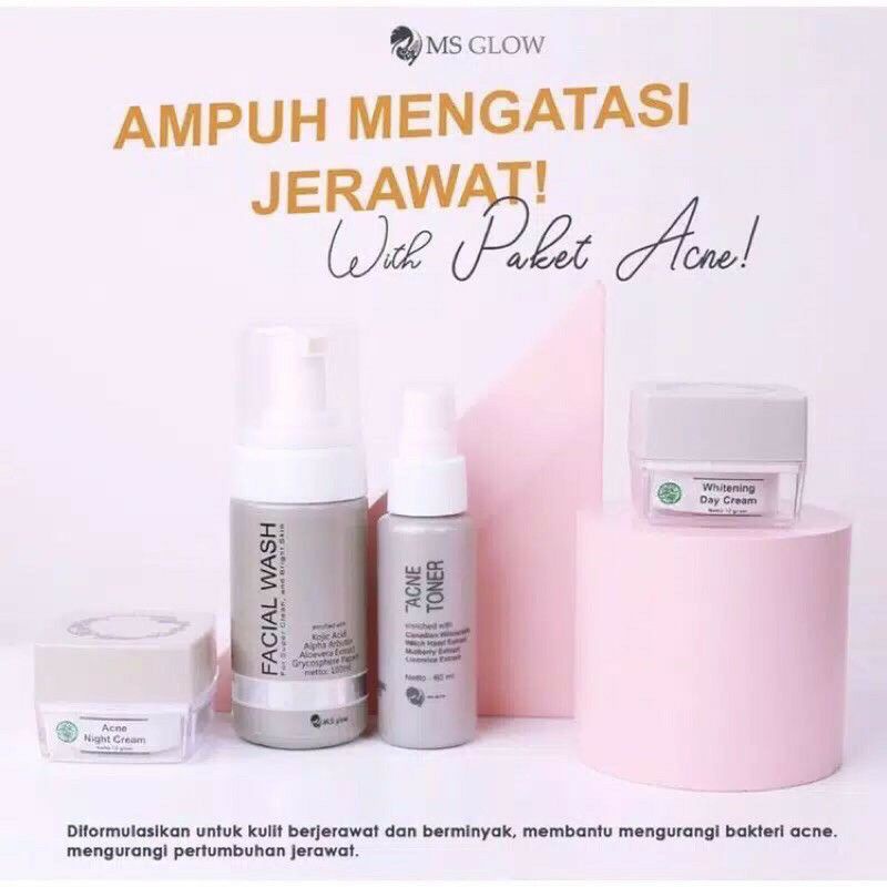 MS GLOW -  Paket Wajah Acne Series 4in1 Original BPOM Resmi Free 4Mask wajah