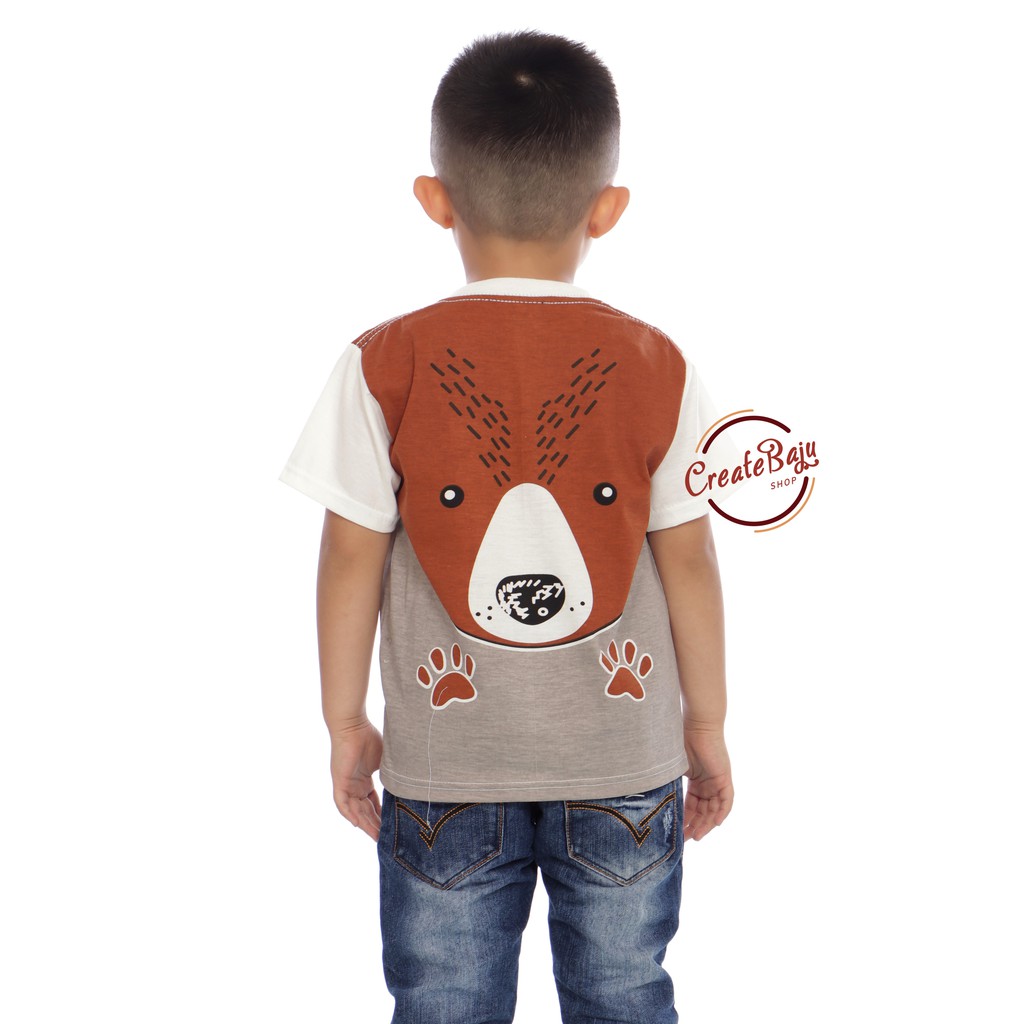 KAOS ANAK LAKI BERUANG COKLAT 1-7 TAHUN BAJU ATASAN ANAK LAKI FASHION TERMURAH BAHAN KATUN