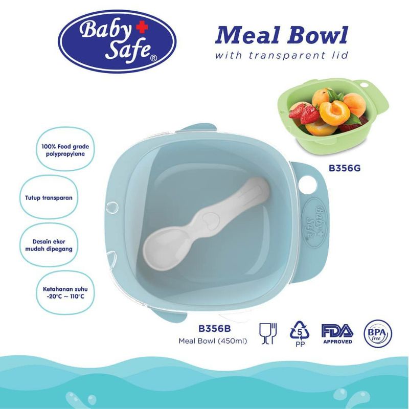 BABY SAFE Meal Bowl Mangkok Bayi dengan Sendok dan Tutup Babysafe