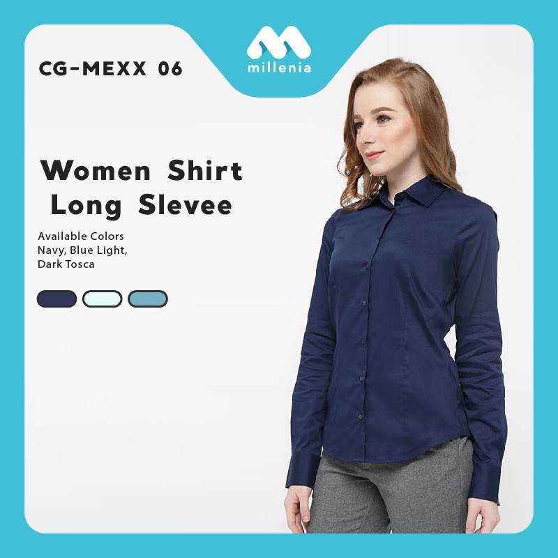 Kemeja Wanita- Long Slevee Curved Hem Motif Polos [ASL 13]-3