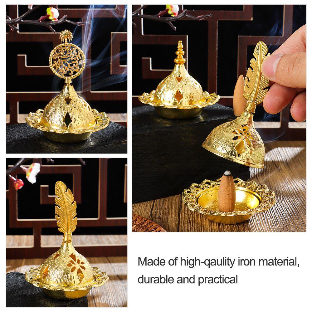 Populer Tempat Pembakar Dupa Logam Portable Buddhisme Mewah Dekorasi Rumah Tungku Aromaterapi Golden Censer Holder