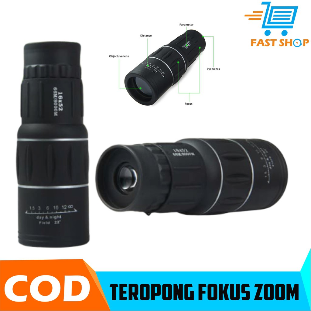 Teropong Day Night Mode 16x52 Focus and Zoom Lens Adjustable