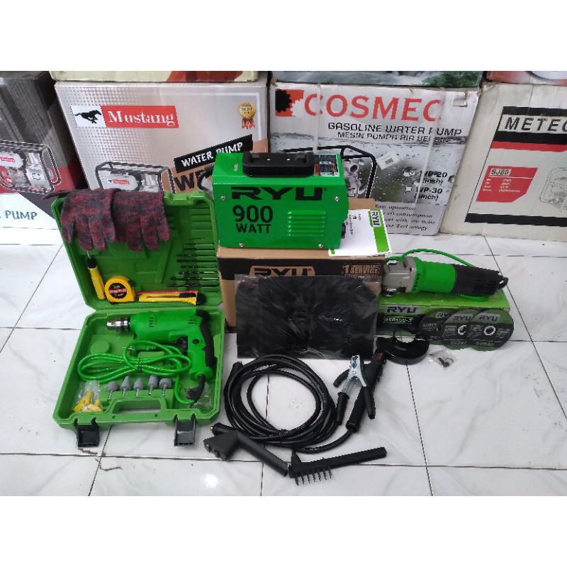Paket RYU 3in1 Mesin Las 900Watt + Bor Set 10mm + Gerinda 4"