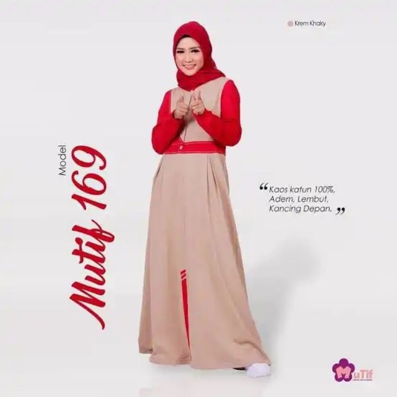 Mutif,m169 krem-merah,gamis busui promo