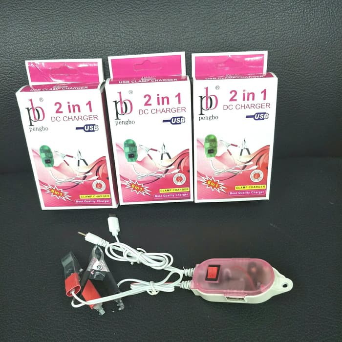 Dc Charger Hp Aki Motor Pengbo Tc Hp Accu Gojek Grab Model Jepit 2 Usb + colokan micro dan kecil