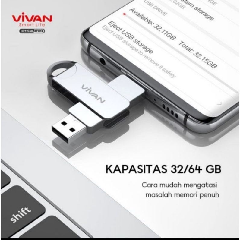 Vivan VOC232 / VOC264 Flashdisk Otg Type C - Flashdisk Vivan Otg Usb C VOC232 VOC264 2 in 1