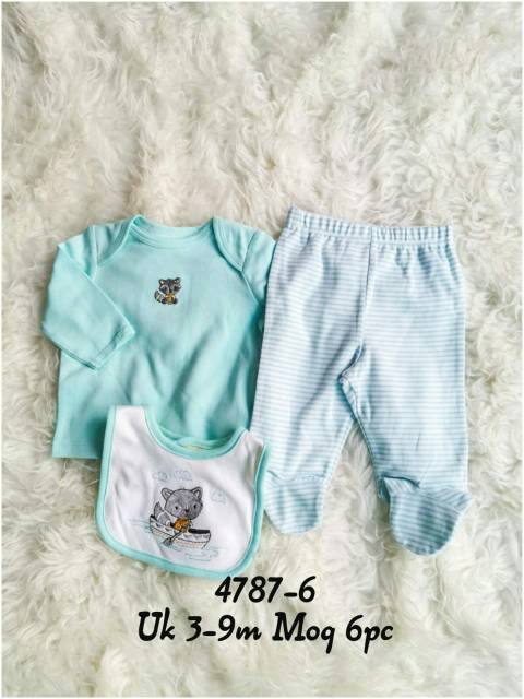 Baju bayi 3in1/ baju bayi plus slabber import/little me baby/ baju bayi lucu