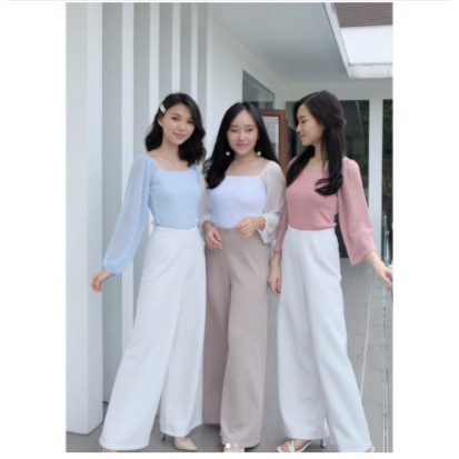Top Korea Tangan Chiffon Super Cantik / rib top chiffon / S2