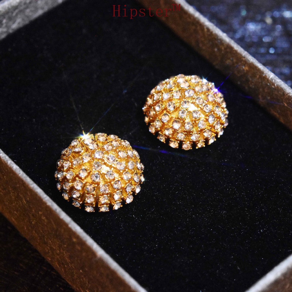 French Style 18K Gold Full Diamond round Fireworks Exquisite Luxury Earrings