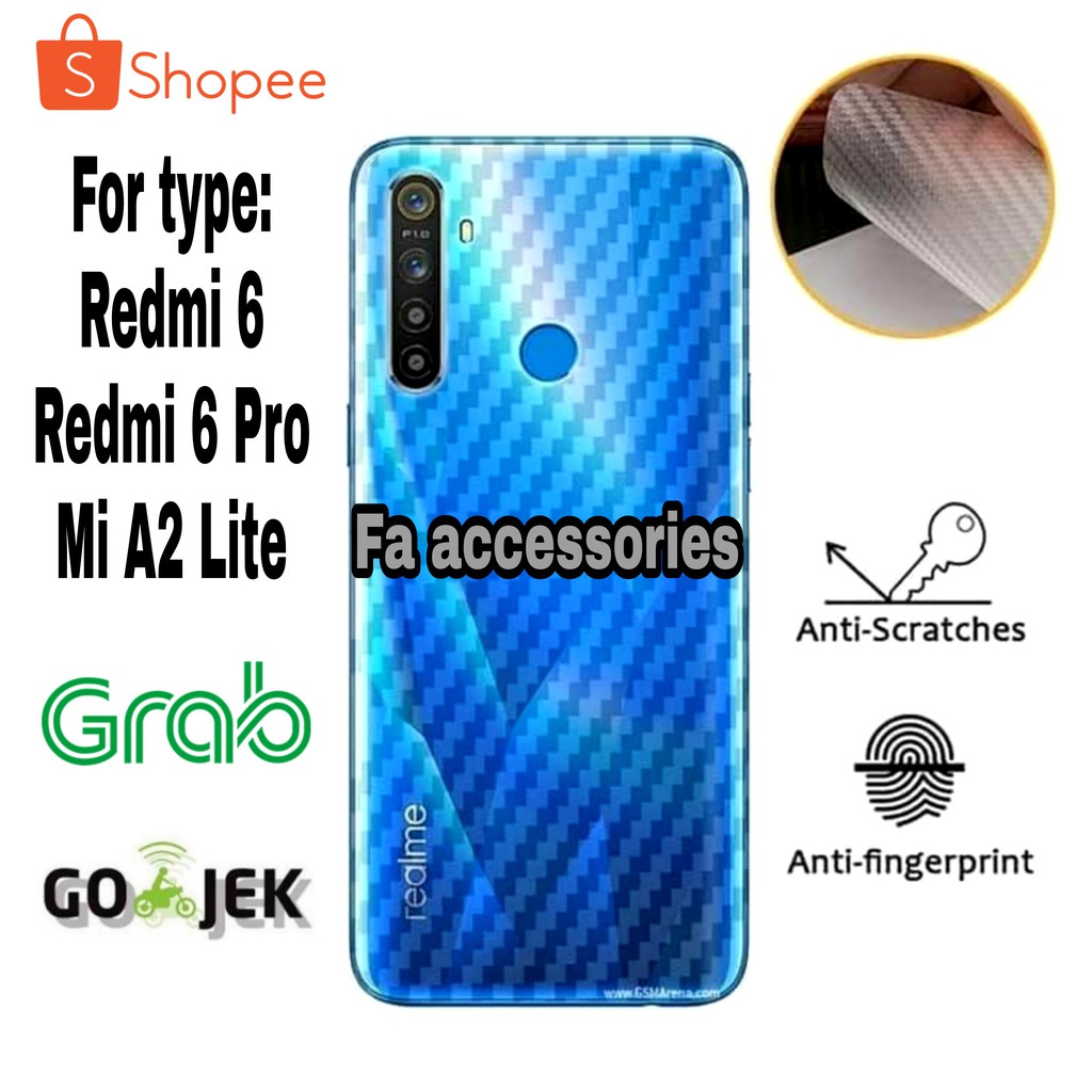 Skin Carbon xiaomi Redmi 6 6pro / mia2 lite Skin Carbon antigores belakang