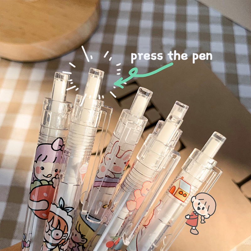 1pc Pulpen Gel Transparan 0.5mm Tinta Hitam Motif Kartun Kawaii Untuk Stationery Anak Perempuan