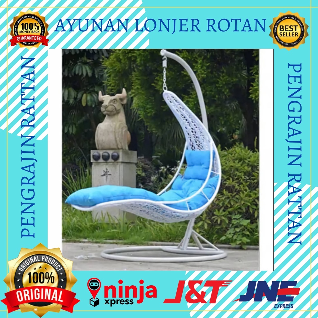 Ayunan Kursi Rotan Gantung Goyang Lonjer Selonjor Anyaman Rotan Sintetis Anak Dewasa Malas Santai Ti