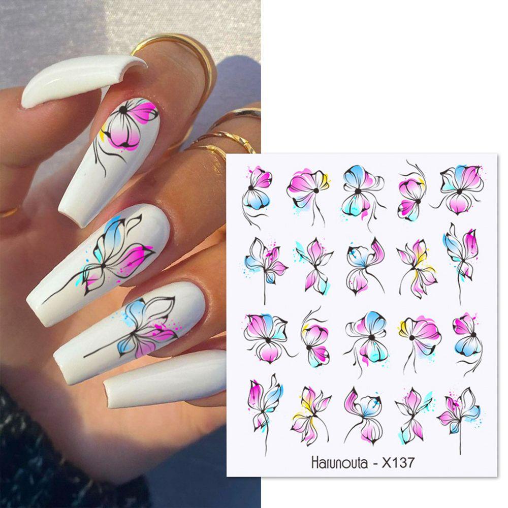 AUGUSTINA Agustina Self-adhesive Nail Decals Bunga Daun Musim Semi DIY Nail Art Dekorasi Hijau Mereka Kuku Slider Manicuring Stiker