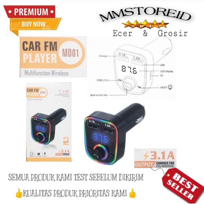 MM - Car Charger Modulator FM MD01 LEG RGB 2 USB Bluetooth MP3 Player FM / Transmitter Wireless Modu