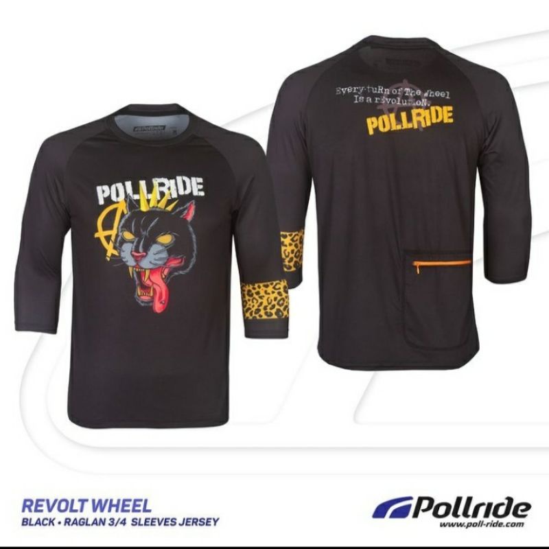 Jersey sepeda raglan 3/4 mtb dh xc am/jersey gravel merk pollride REVOLT WHEEL BLACK