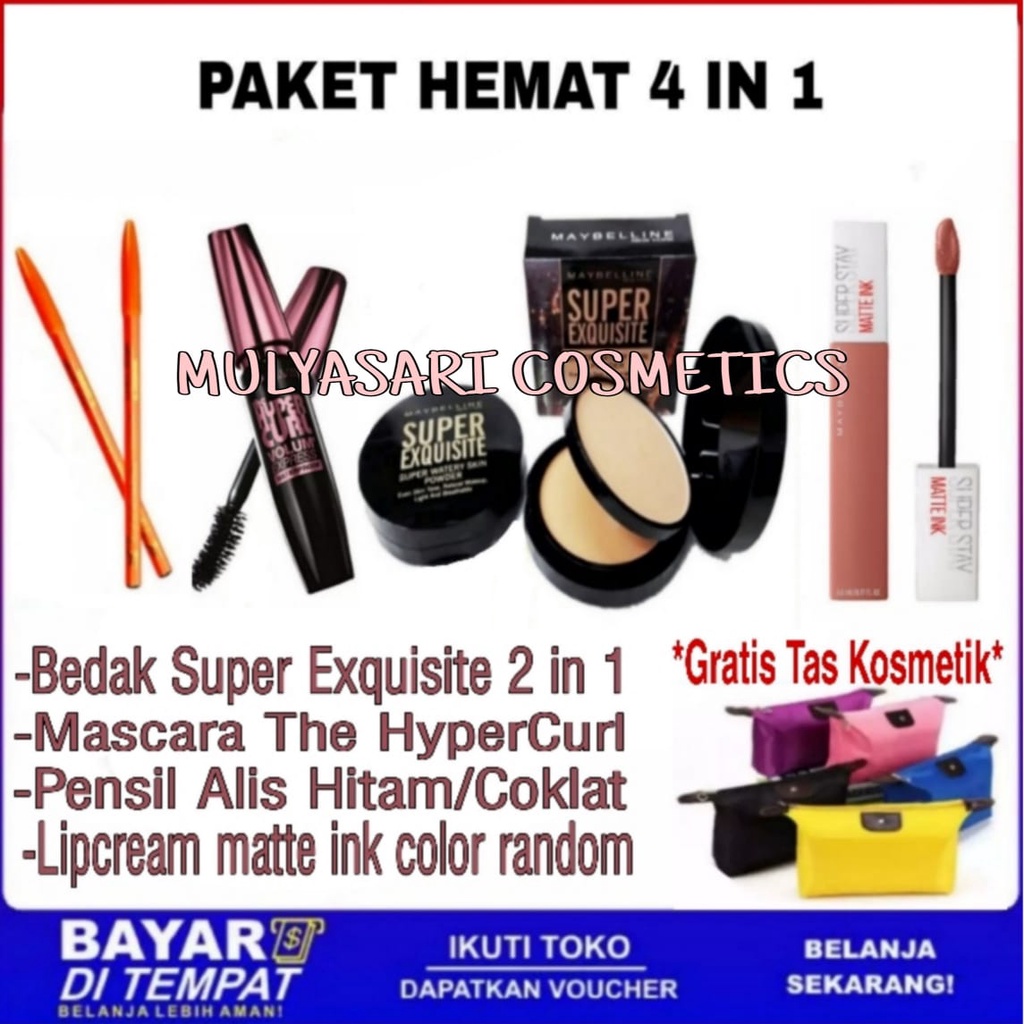 PROMOSI PAKET MAKE UP TERMURAH - BEDAK - MASCARA - LIPSTIK - PENSIL ALIS + GRATIS TAS KOSMETIK