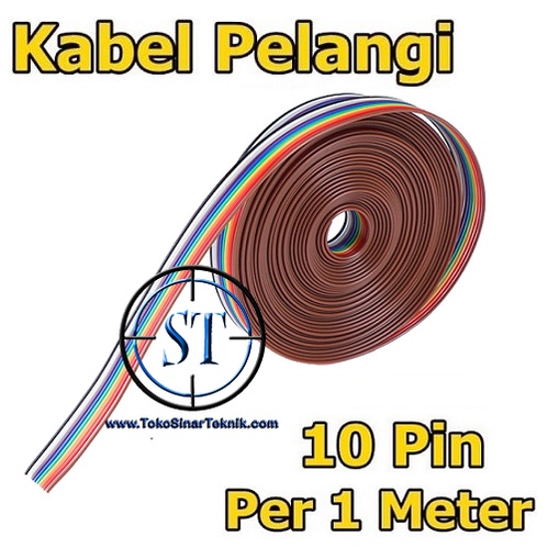 Kabel Pelangi 10P Rainbow Cable Warna Pipih 10 Jalur Serabut Pita 10 Pin 10pin panjang Per 1 Input Audio Power Aktif Ampli Bisa Disolder  Meter