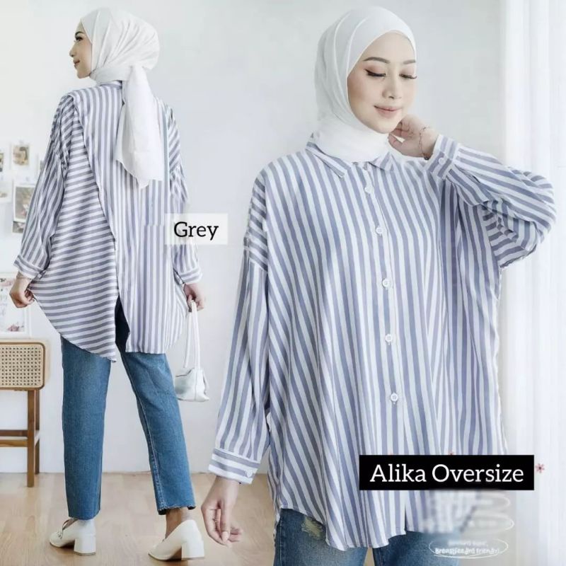 BLOUSE SALUR OVERSIZE ATASAN JUMBO TERBARU/ALIKA BLOUSE OVERSIZE/KEMEJA WANITA LD 130 CM/FAR MOSLEMSTORE